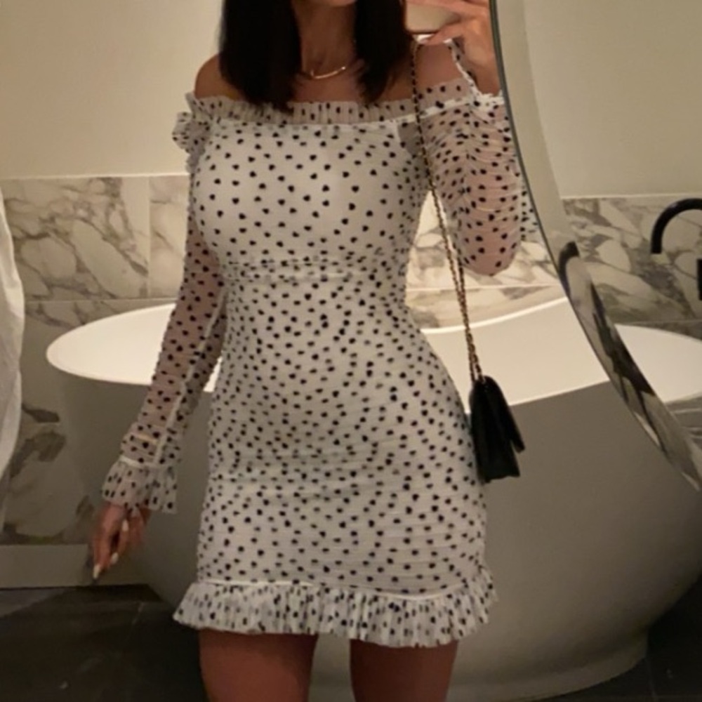 Lovers + Friends White and Black Polka Dot dress